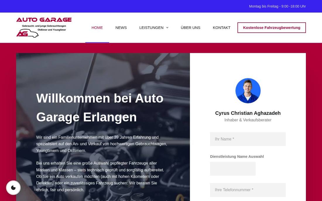 Aktuelle Startseite von autogarage-erlangen.de
